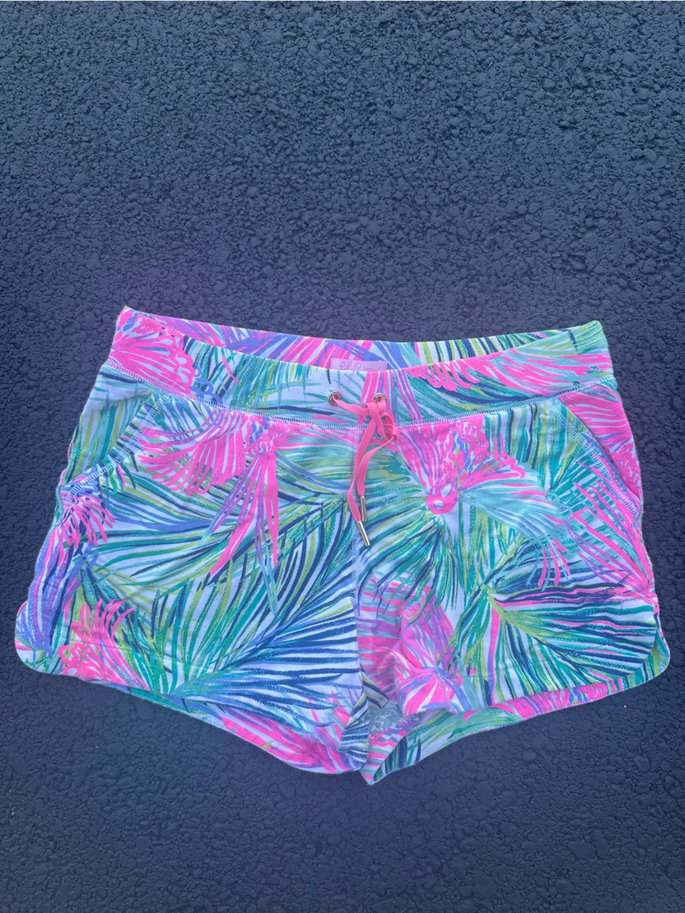 Lilly Pulitzer Neon Palm-Print Crop Top in Pink, Green & Blue Elastic Waist Sz S